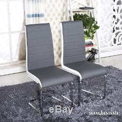 6X Grey Faux Leather Dining Chairs High Back Office Chair & Chrome Leg Chairs