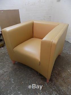 70's, style, leather, curved, square, armchairs, armchair, wood legs, pair, large, vintage
