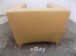 70's, style, leather, curved, square, armchairs, armchair, wood legs, pair, large, vintage