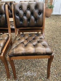8 Regency Chesterfield Leather Mellow Oak Chairs Dining/Home/Office/Study