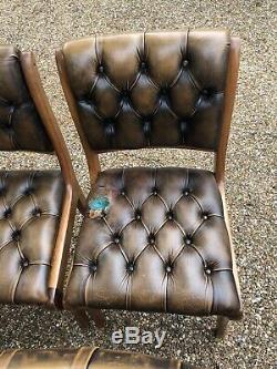 8 Regency Chesterfield Leather Mellow Oak Chairs Dining/Home/Office/Study