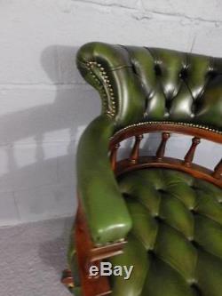 A Good Antique Styled Green Button Leather Swivel Office Desk Chair