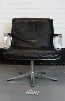 A Good Mid Century Vintage Black Leather and Alloy Office Armchair