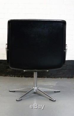 A Good Mid Century Vintage Black Leather and Alloy Office Armchair