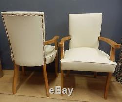 A Pair Of Cream Leather Studded High Back Armchairs Dining Carvers study/Office
