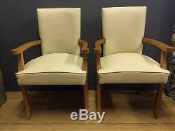 A Pair Of Cream Leather Studded High Back Armchairs Dining Carvers study/Office