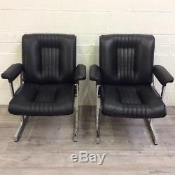 A Pair of Vintage Danish Leather Lounge Armchair Office Chair 60s 70s Rosewood 1