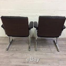 A Pair of Vintage Danish Leather Lounge Armchair Office Chair 60s 70s Rosewood 2