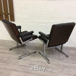 A Pair of Vintage Danish Leather Lounge Armchair Office Chair 60s 70s Rosewood 2