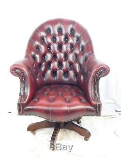 A Stunning Ample Sized Vintage Oxblood Red Leather Swivel Desk Office Chair