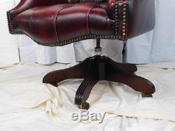 A Stunning Ample Sized Vintage Oxblood Red Leather Swivel Desk Office Chair