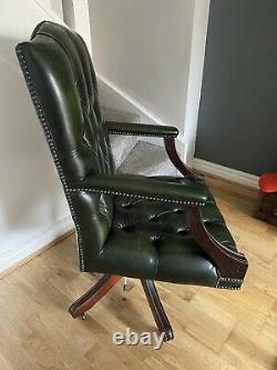 ANTIQUE Green Leather Chesterfield Directors Captains Swivel Office Desk Chair