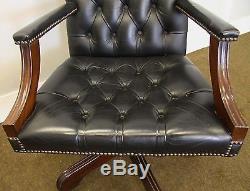 Antique Style Gainsborough Chesterfield Black Leather Swivel Office/desk Chair