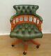 Antique Style Green Leather Yew Chesterfield Captains Chair Delivery Possible