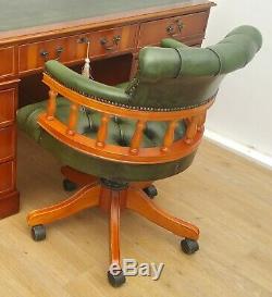 ANTIQUE STYLE GREEN LEATHER YEW CHESTERFIELD CAPTAINS CHAIR Delivery possible
