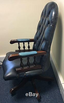 Antique Style Wood & Leather Office Chair Luxury Vintage Rrp £900