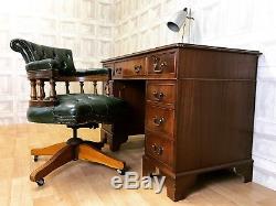 AWESOME Pedestal Office Desk & Captains Chair Green Leather £65 DELIVERY