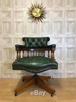 AWESOME Pedestal Office Desk & Captains Chair Green Leather £65 DELIVERY