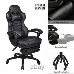 Adjustable Gaming Office Chair Leather Swivel Recliner Padded Arms Footrest UK