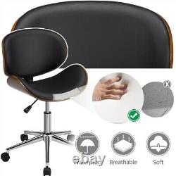 Adjustable Office Chair Computer Swivel Chair Leather Wooden Black for Bar Home