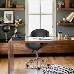 Adjustable Office Chair Computer Swivel Chair Leather Wooden Black for Bar Home