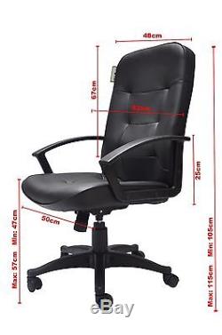Adjustable Office Desk Computer Chair PU Leather Padded 360 Degree Turn Black