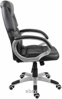 Ajustable Office Computer Gaming Chair Swivel High Black Padded PU Leather Seat