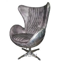 Aluminum jump seat Leather Chair Old gray leather vintage office desk Beautiful