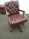 Antique Brown Leather Chesterfield Captains Swivel Office Chair