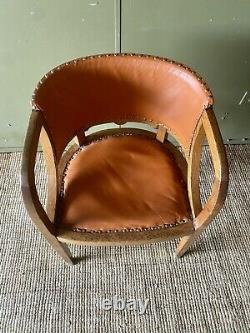 Antique C. 1930 Vintage Art Deco Edwardian Oak Office Desk Leather Tub Arm Chair