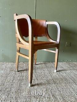 Antique C. 1930 Vintage Art Deco Edwardian Oak Office Desk Leather Tub Arm Chair