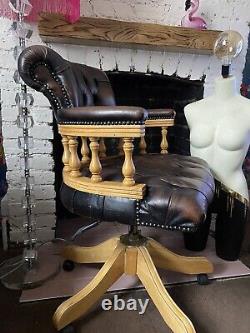 Antique Captains Chair Brown Leather Swivel Chair Chesterfield Button Office