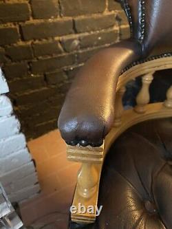 Antique Captains Chair Brown Leather Swivel Chair Chesterfield Button Office
