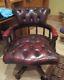 Antique Captains Chair Leather Ox Blood Swivel Chesterfield Good Condition