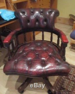 Antique Captains Chair leather ox blood Swivel Chesterfield Good Condition