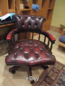 Antique Captains Chair leather ox blood Swivel Chesterfield Good Condition