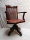 Antique Edwardian Mahogany Revolving Office Desk Chair Leather Seat