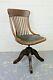 Antique Edwardian Oak & Green Leather Office Swivel Chair (delivery Available)