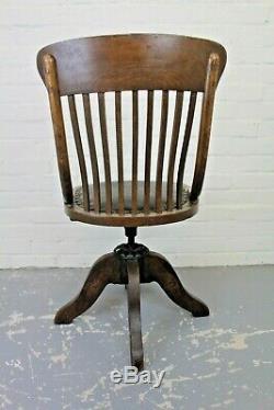 Antique Edwardian Oak & Green Leather Office Swivel Chair (Delivery Available)