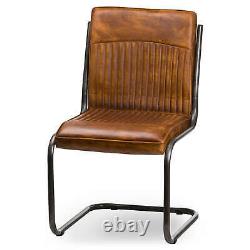 Antique Effect Brown Real Leather Ribbed Dining Office Kitchen Lounge Chair