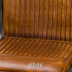 Antique Effect Brown Real Leather Ribbed Dining Office Kitchen Lounge Chair