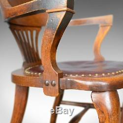 Antique Elbow Chair, English, Oak, Leather, Office, Desk, Captains, Study c. 1910
