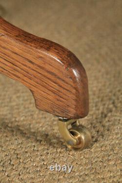 Antique English Edwardian Oak Tan Brown Leather Revolving Office Desk Arm Chair