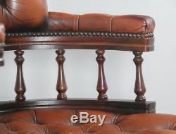 Antique English Victorian Style Mahogany & Leather Captains Office Desk Armchair