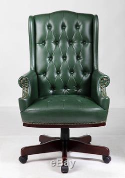 Antique Green Chesterfield Antique Style Captains Leather Office Desk Chair