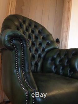 Antique- Green Leather Executive Directors Swivel Captain Office Chair Armchair