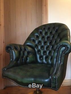 Antique- Green Leather Executive Directors Swivel Captain Office Chair Armchair