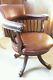 Antique Leather Captains Swivel Office Chair In Tan Brown
