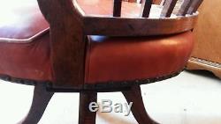 Antique Leather Captains Swivel Office Chair in Tan Brown