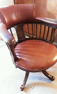 Antique Leather Captains Swivel Office Chair in Tan Brown